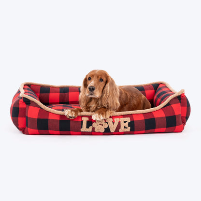 HUFT Love Plaid Lounger Bed For Dog - Red & Black