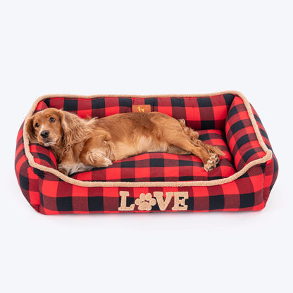 HUFT Love Plaid Lounger Bed For Dog - Red & Black