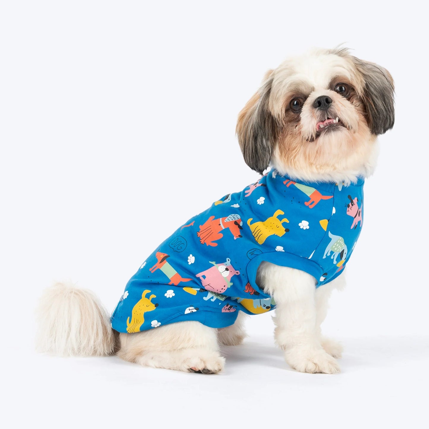 HUFT Doodle Days Printed T-Shirt For Small Dog - Blue