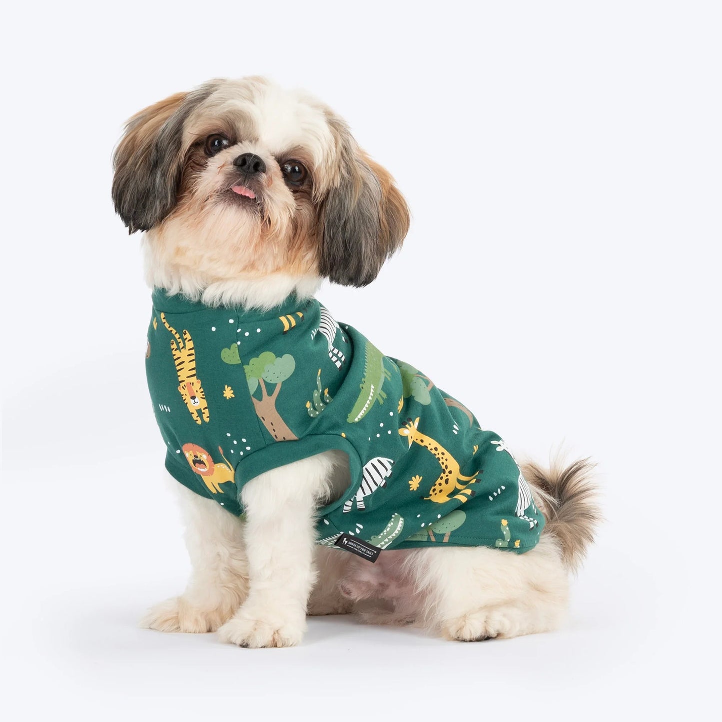 HUFT Forest Frolic Printed T-Shirt For Small Dog - Dark Green