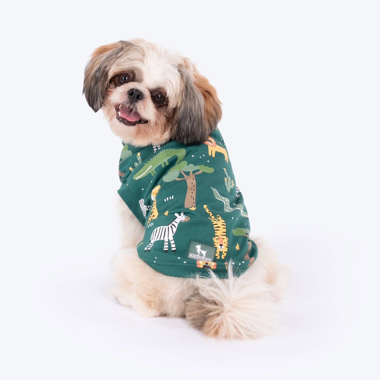 HUFT Forest Frolic Printed T-Shirt For Small Dog - Dark Green
