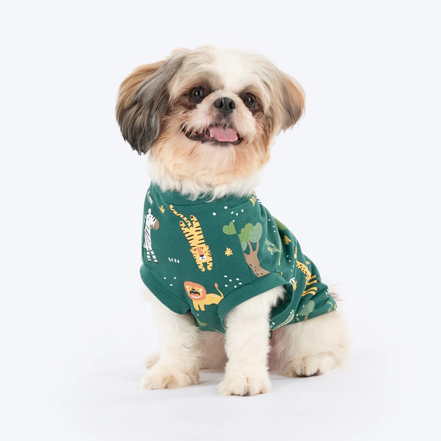 HUFT Forest Frolic Printed T-Shirt For Small Dog - Dark Green