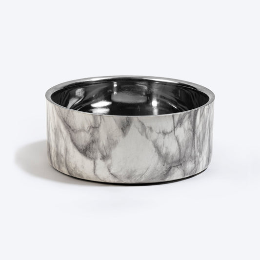 HUFT Marble Mist Printed Steel Bowl For Dog - Grey