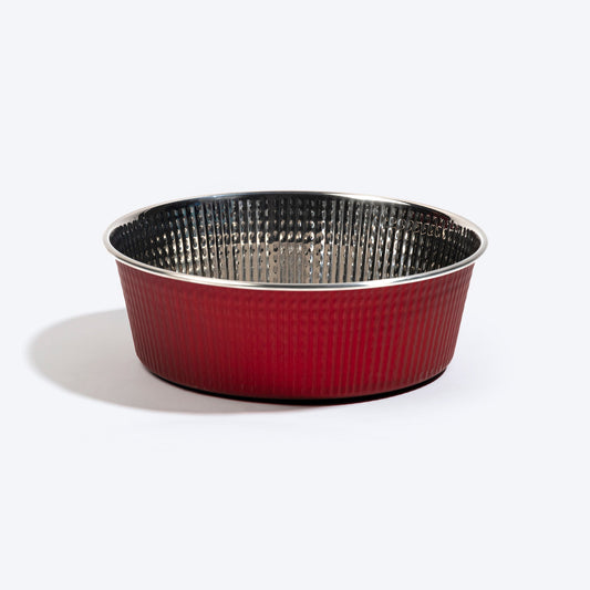 HUFT Pinsonic Striped Embossed Steel Bowl For Dog - Red