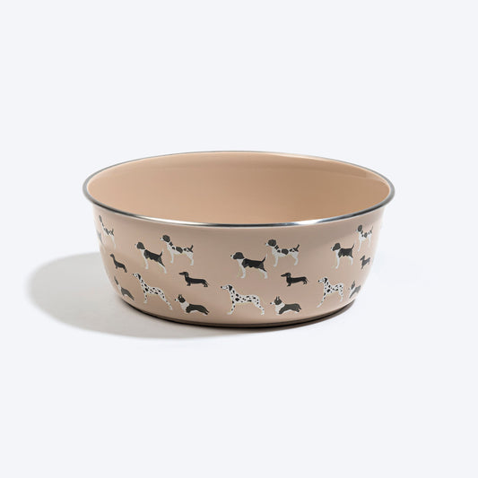 HUFT Doggie Doodles Printed Steel Bowl For Dog - Beige