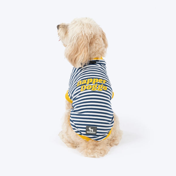 HUFT Dapper Doggo Striped T-Shirt For Dog - Navy Blue & White