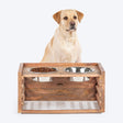 HUFT Adjustable Wooden Diner With Steel Bowl Inserts For Dog - Brown