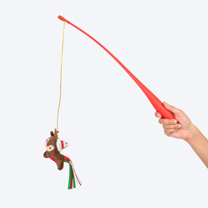 HUFT Rosy Reindeer Wand Toy for Cat - Red & Brown