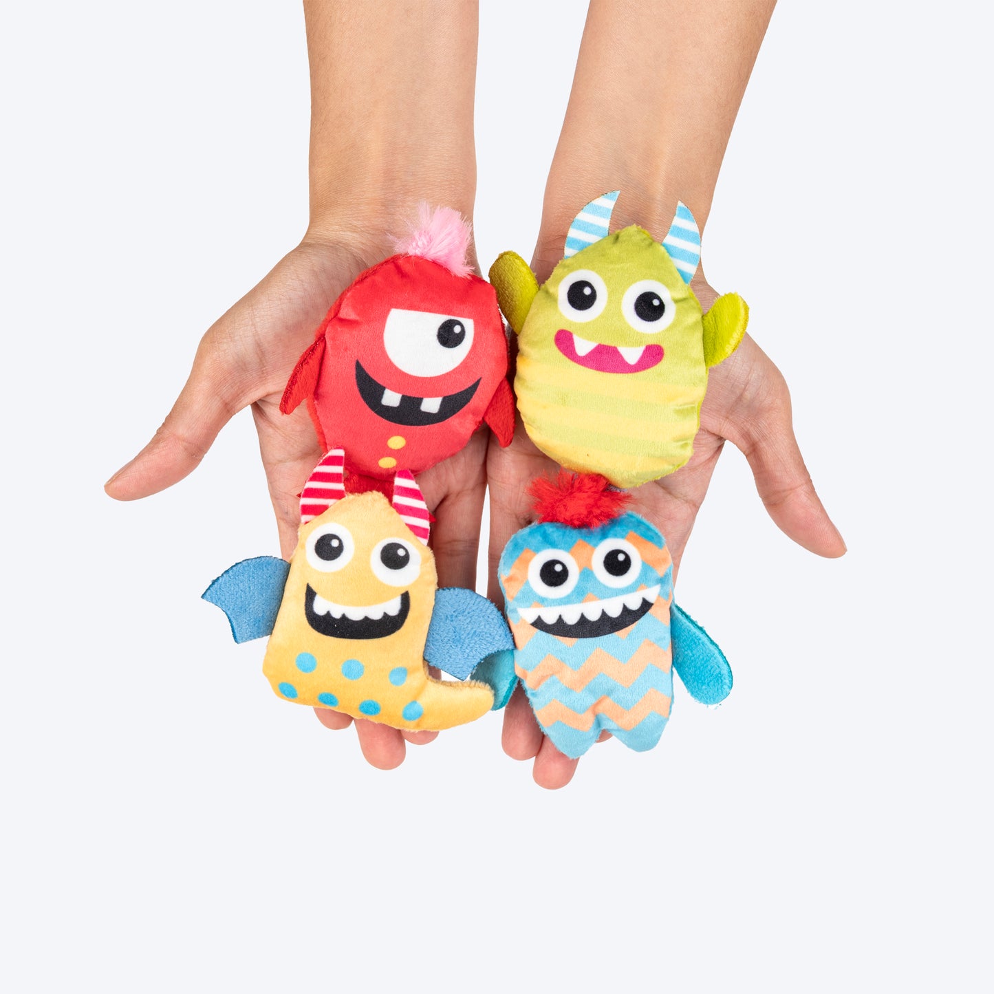 HUFT Mini Monsters Plush Toys for Cat Multicolour - Pack of 4