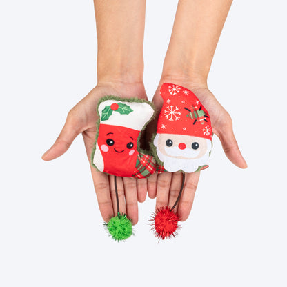 HUFT Ho Ho Holiday Plush Toys for Cats - Red & Green - Pack of 2