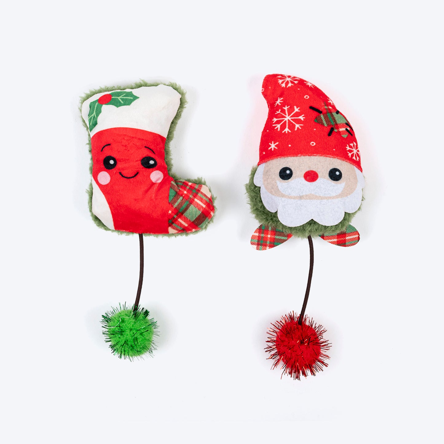 HUFT Ho Ho Holiday Plush Toys for Cats - Red & Green - Pack of 2