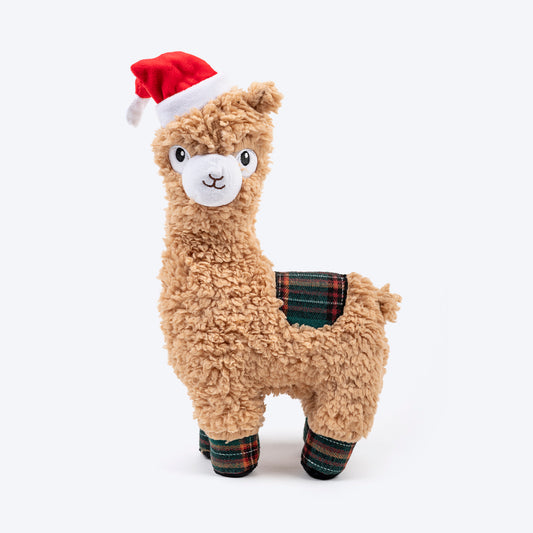 HUFT Jolly Llama Plush Toy for Dog - Beige & Red - L
