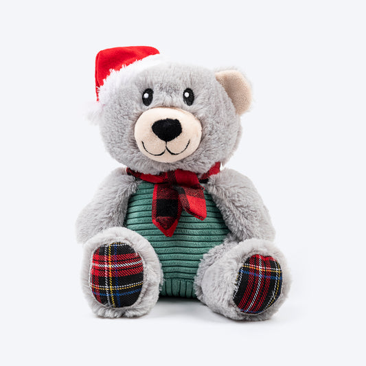 HUFT Beary Merry Plush Toy for Dog - White & Green - L