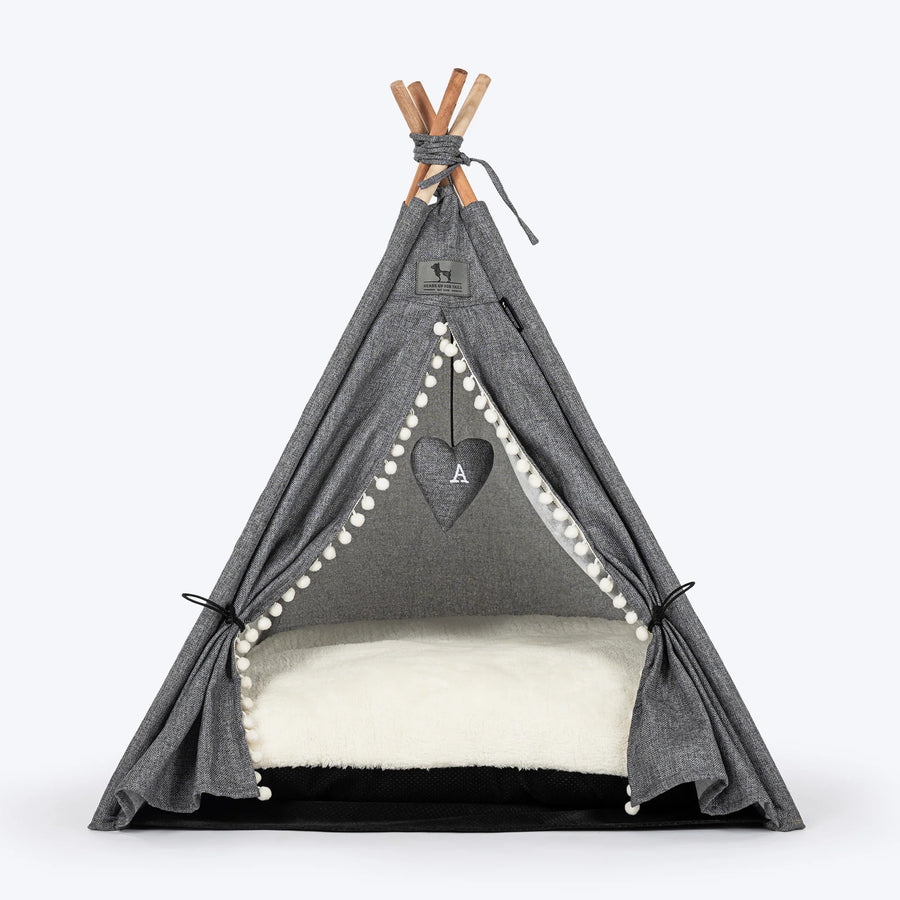 HUFT Cozy Fort Teepee Tent Bed For Dog & Cat - Charcoal Black