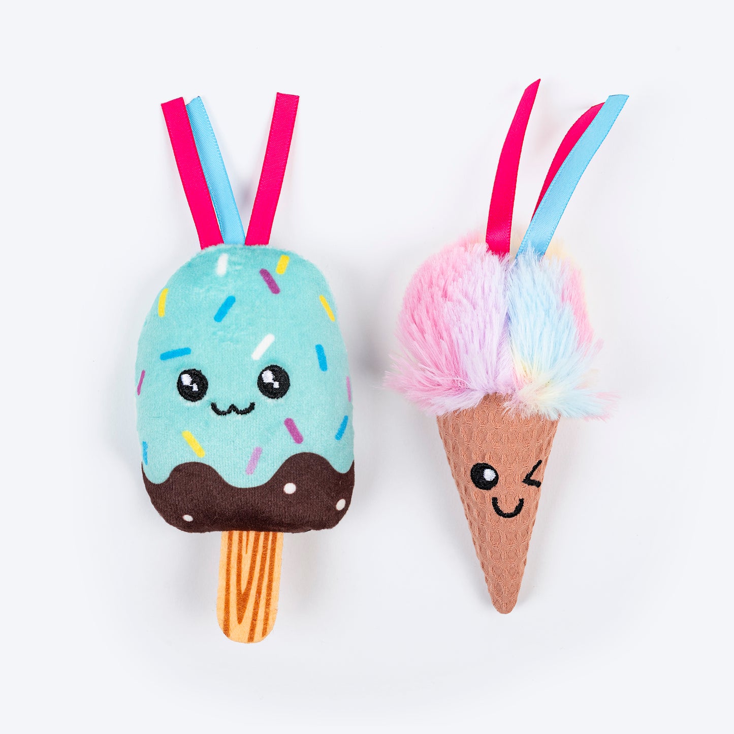 HUFT Sundae Smiles Plush Toys for Cats - Pink & Blue - Pack of 2