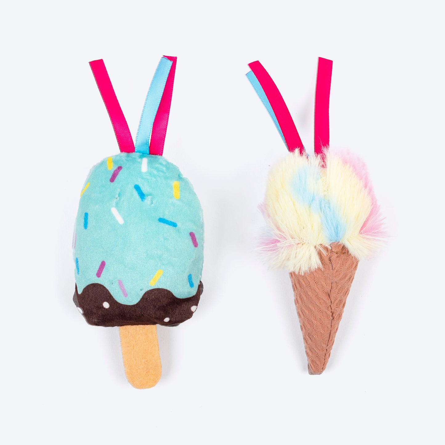HUFT Sundae Smiles Plush Toys for Cats - Pink & Blue - Pack of 2