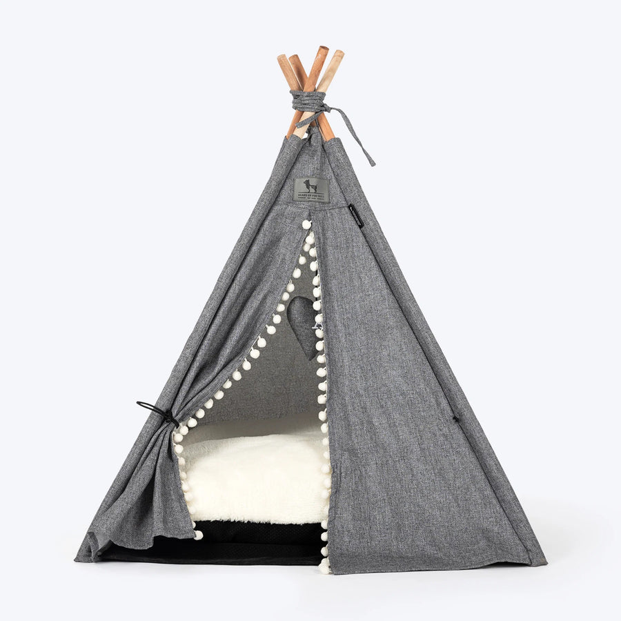 HUFT Cozy Fort Teepee Tent Bed For Dog & Cat - Charcoal Black