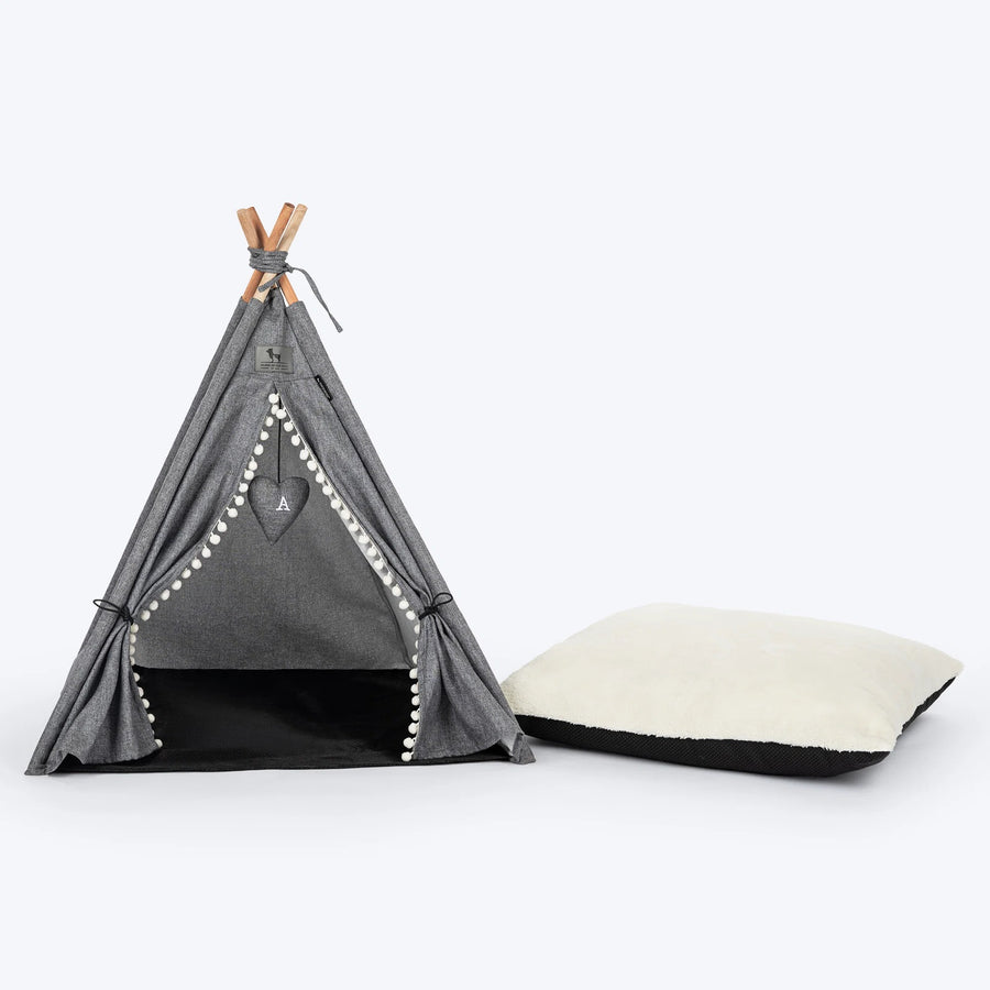 HUFT Cozy Fort Teepee Tent Bed For Dog & Cat - Charcoal Black