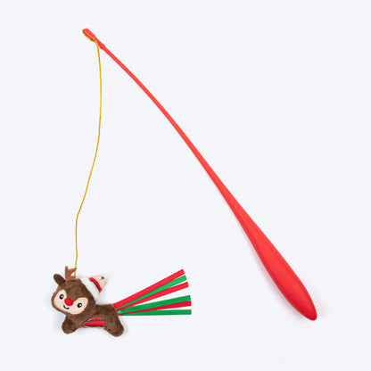 HUFT Rosy Reindeer Wand Toy for Cat - Red & Brown