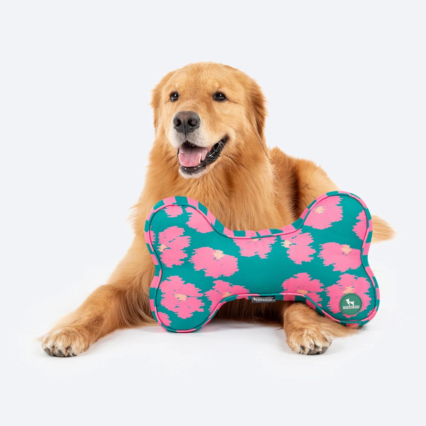 HUFT Pawsome Blossom Bone Cushion For Dog - Green & Pink