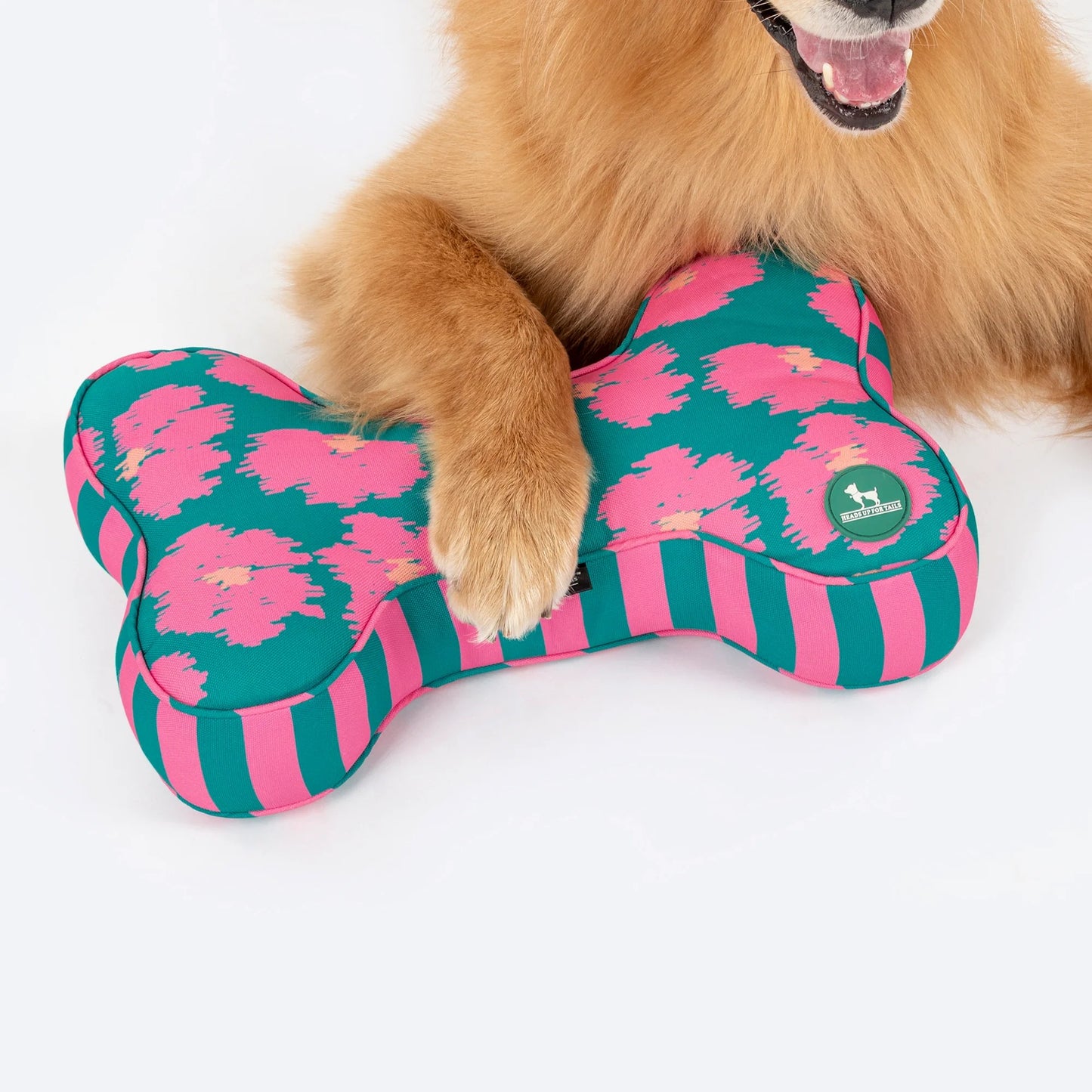 HUFT Pawsome Blossom Bone Cushion For Dog - Green & Pink
