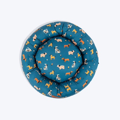 HUFT Bark & Bloom Donut Bed For Dog - Blue