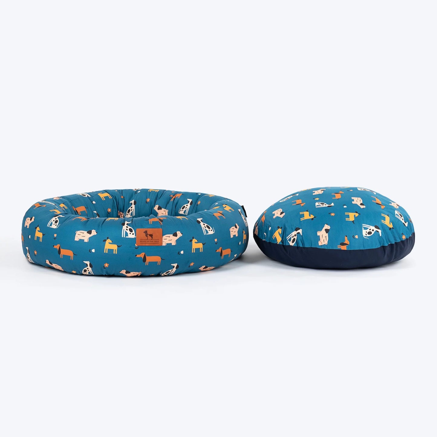 HUFT Bark & Bloom Donut Bed For Dog - Blue