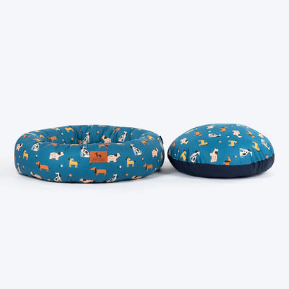 HUFT Bark & Bloom Donut Bed For Dog - Blue