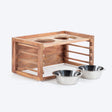 HUFT Adjustable Wooden Diner With Steel Bowl Inserts For Dog - Brown