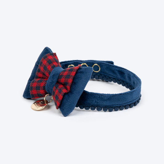 HUFT Jingle Joy Bow Tie With Straps For Cat - Red & Navy