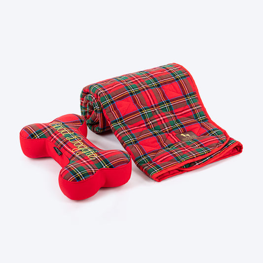 HUFT Good Doggie Plaid Blanket & Cushion Set - Red