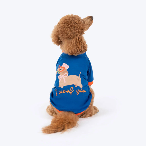 HUFT I Woof You Printed T-Shirt For Dog - Navy Blue