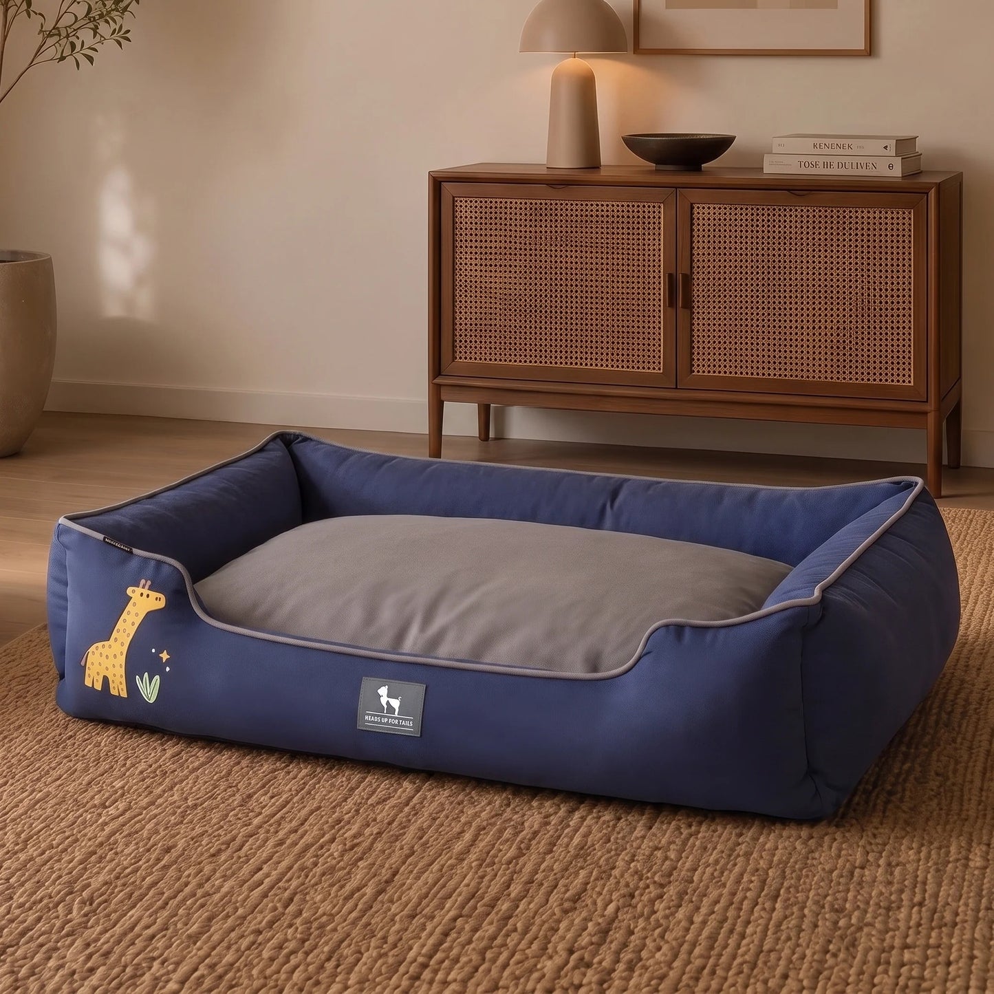HUFT Giraffe Classic Lounger Bed For Dog - Grey & Navy