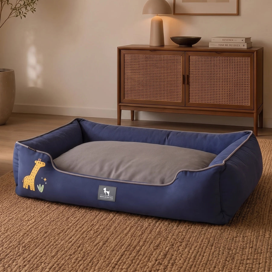 HUFT Giraffe Classic Lounger Bed For Dog - Grey & Navy