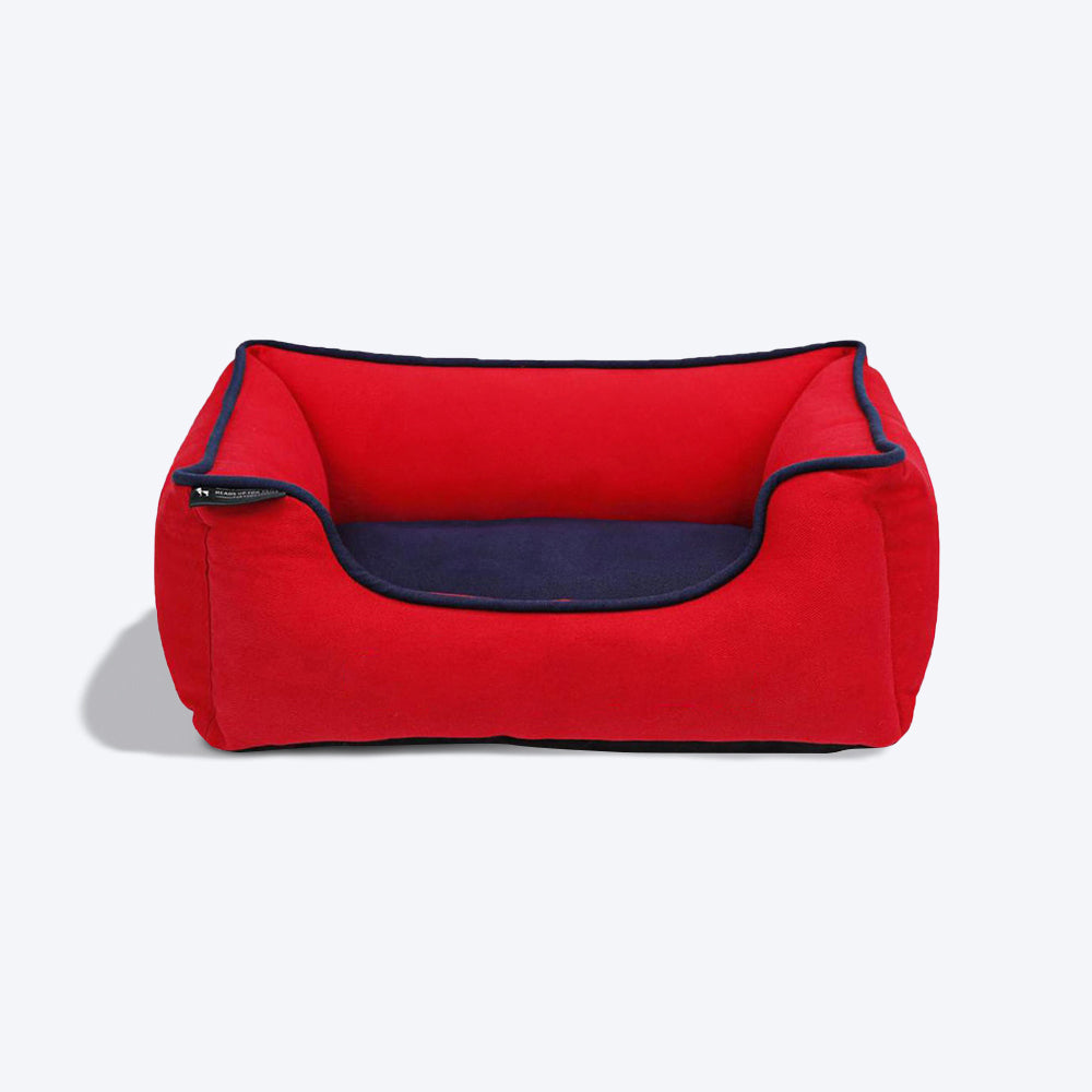 HUFT Classic Lounger Dog Bed - Red With Navy - S