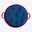 HUFT Cuddle Paws Jute Basket Bed With Cushion For Small Dogs & Cats - Red & Navy