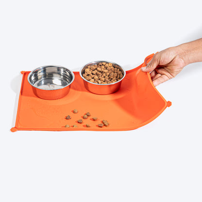 HUFT Anti Spill Rectangle Bowl Mat For Dog & Cat - Orange