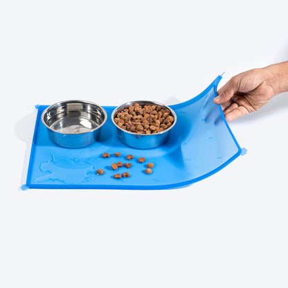 HUFT Anti Spill Rectangle Bowl Mat For Dog & Cat - Blue