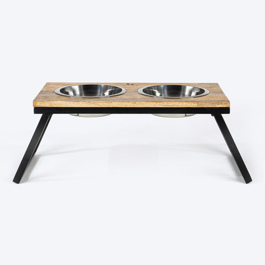 HUFT Collapsible Wooden Diner With Steel Bowl Inserts For Dog