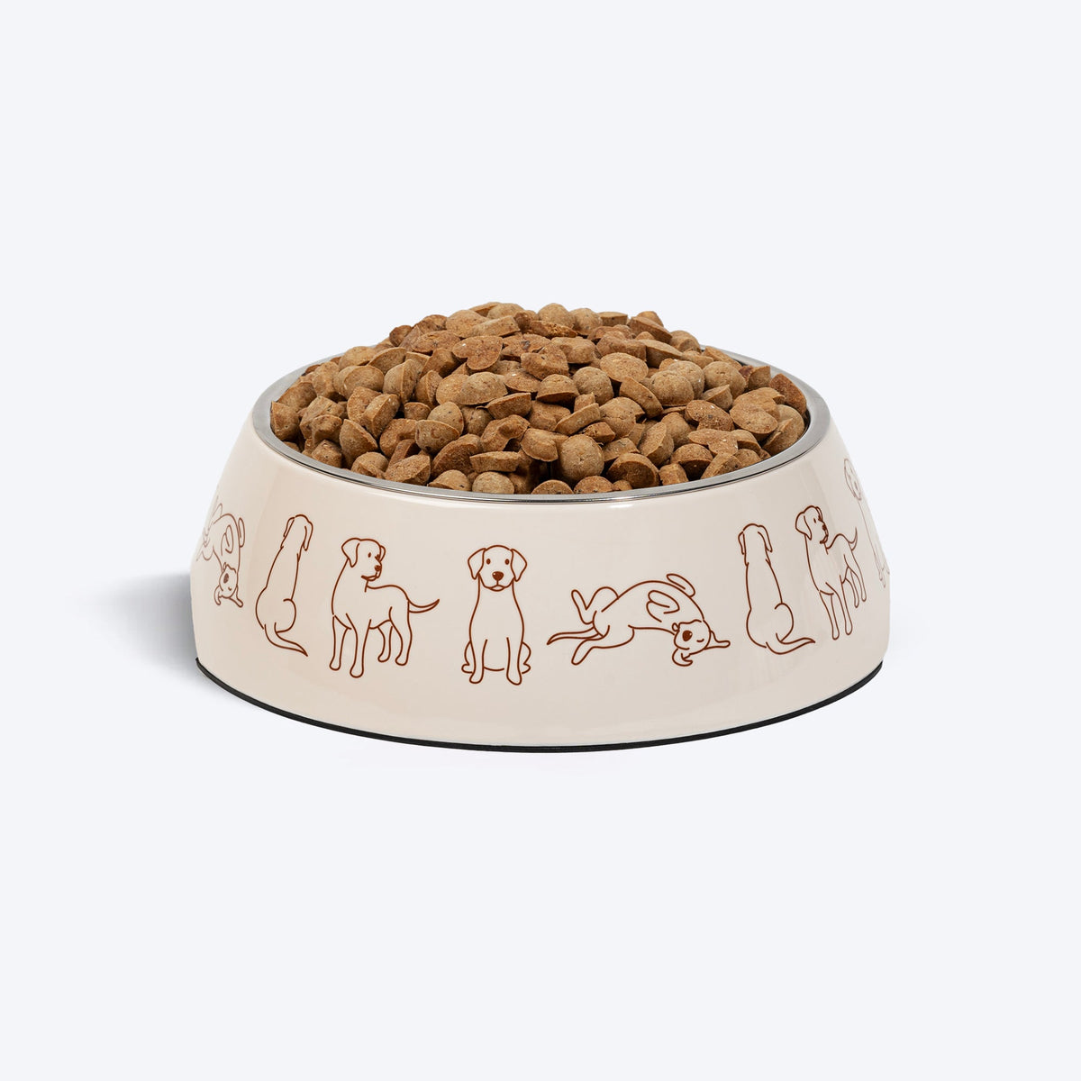 HUFT Wag And Doodle Printed Melamine Bowl With Steel Inserts For Dog - Beige