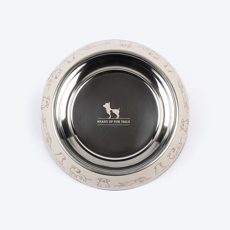 HUFT Wag And Doodle Printed Melamine Bowl With Steel Inserts For Dog - Beige