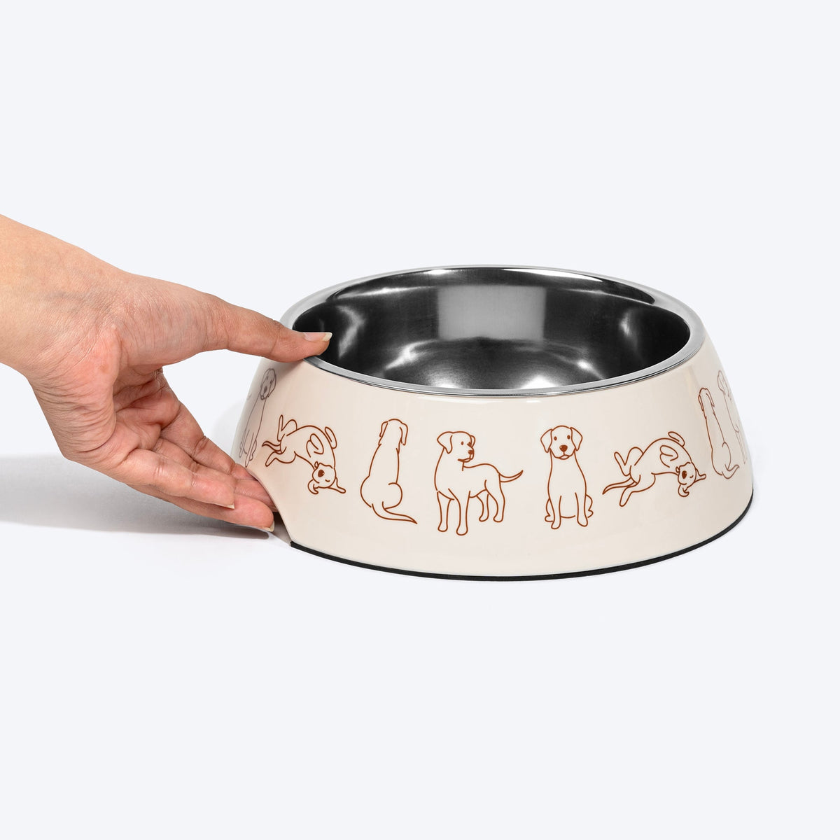 HUFT Wag And Doodle Printed Melamine Bowl With Steel Inserts For Dog - Beige
