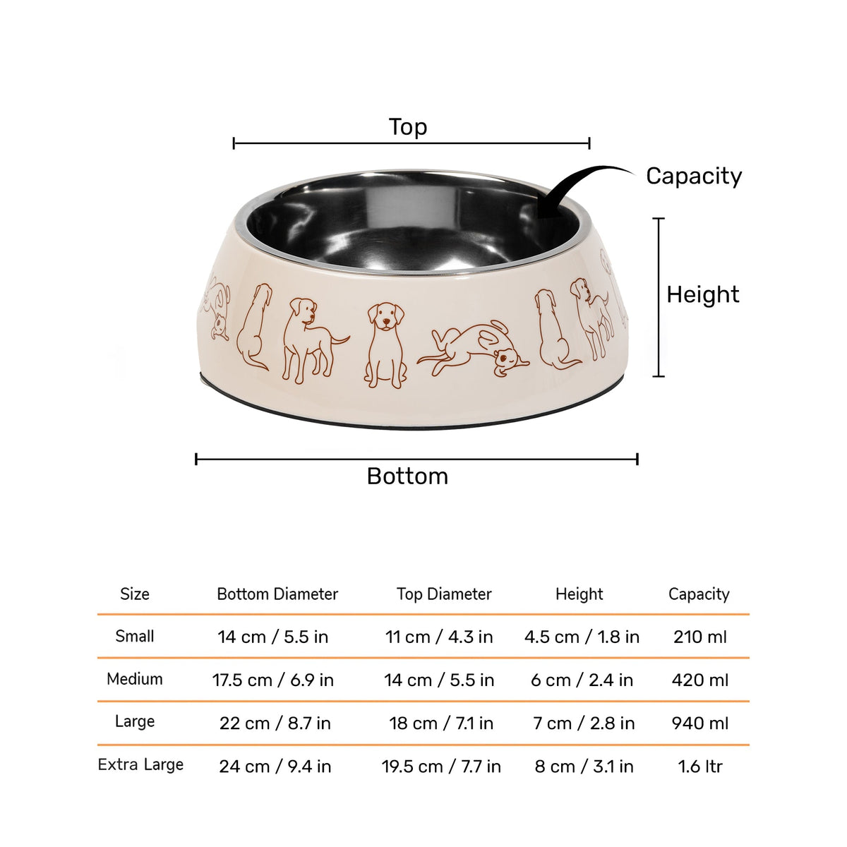 HUFT Wag And Doodle Printed Melamine Bowl With Steel Inserts For Dog - Beige
