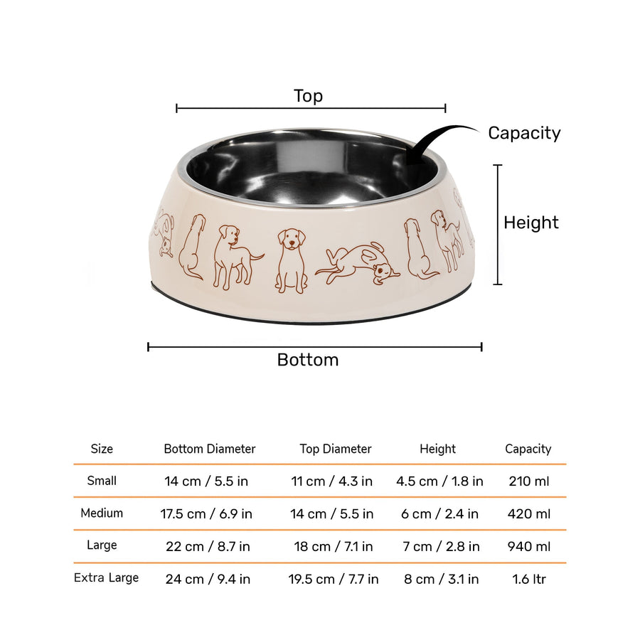 HUFT Wag And Doodle Printed Melamine Bowl With Steel Inserts For Dog - Beige
