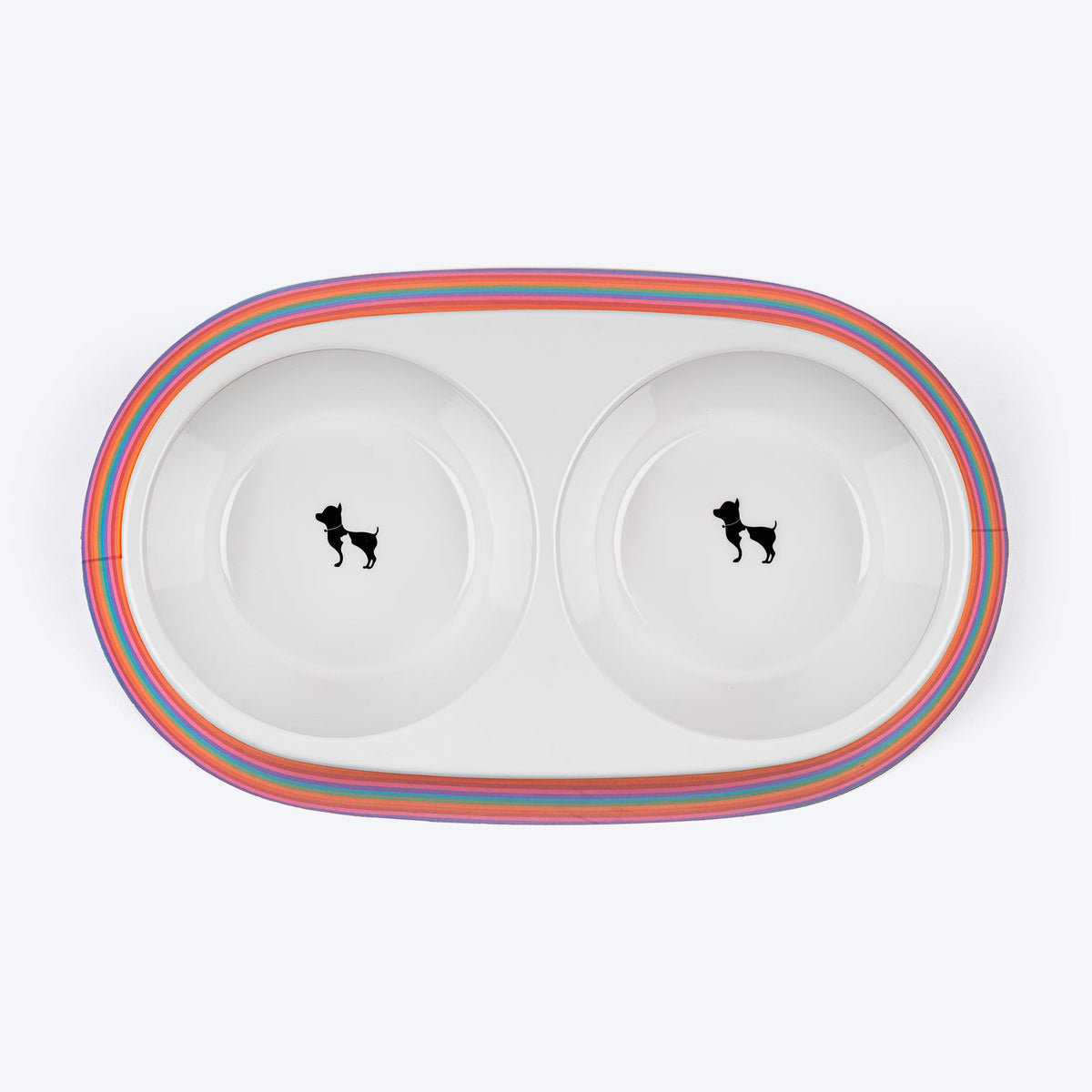 HUFT Rainbow Splash Printed Melamine Double Diner For Dog - Multicolor