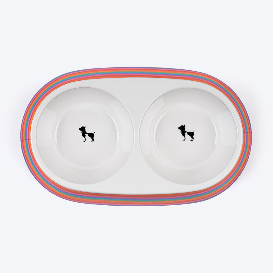 HUFT Rainbow Splash Printed Melamine Double Diner For Dog - Multicolor