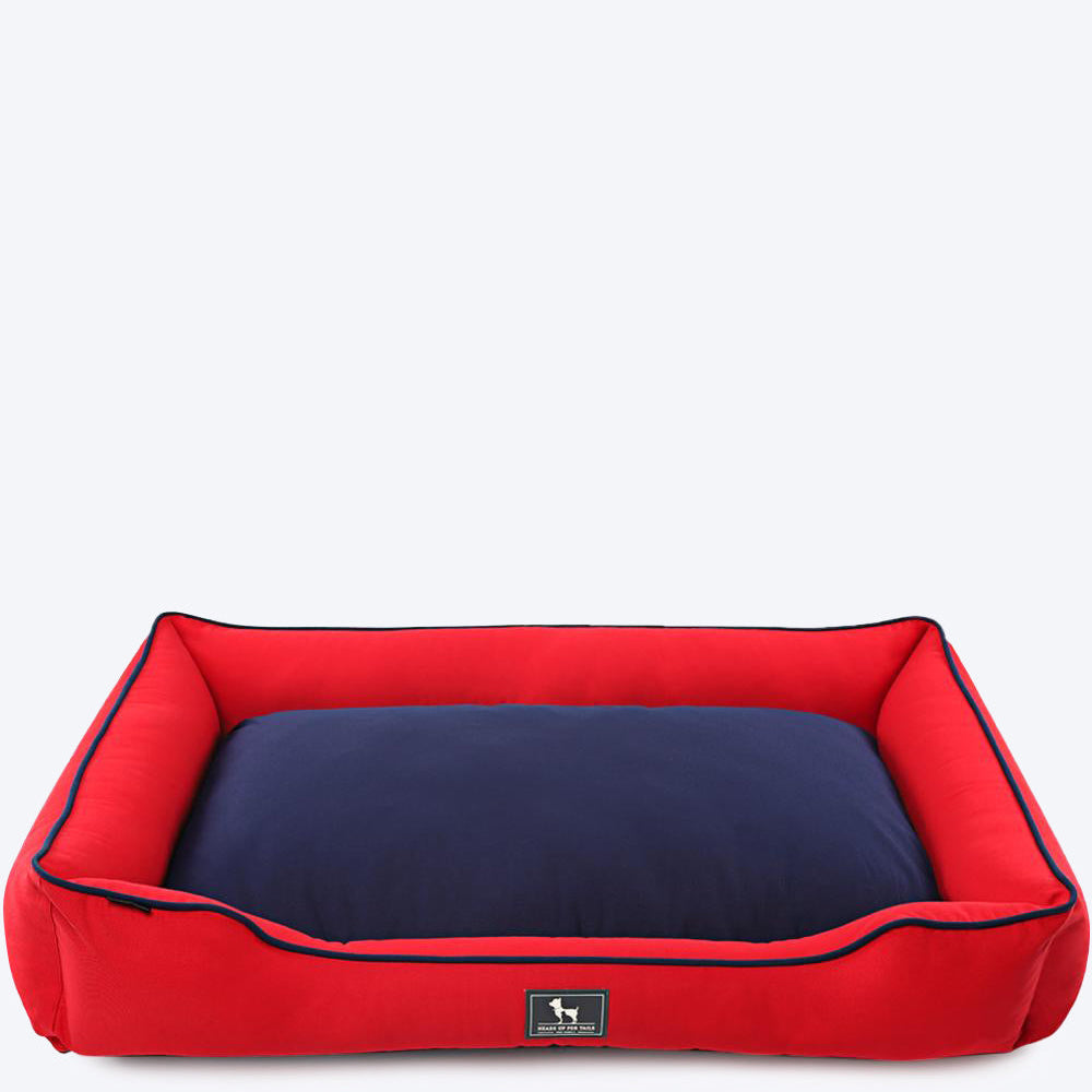 HUFT Classic Lounger Dog Bed - Red With Navy - S