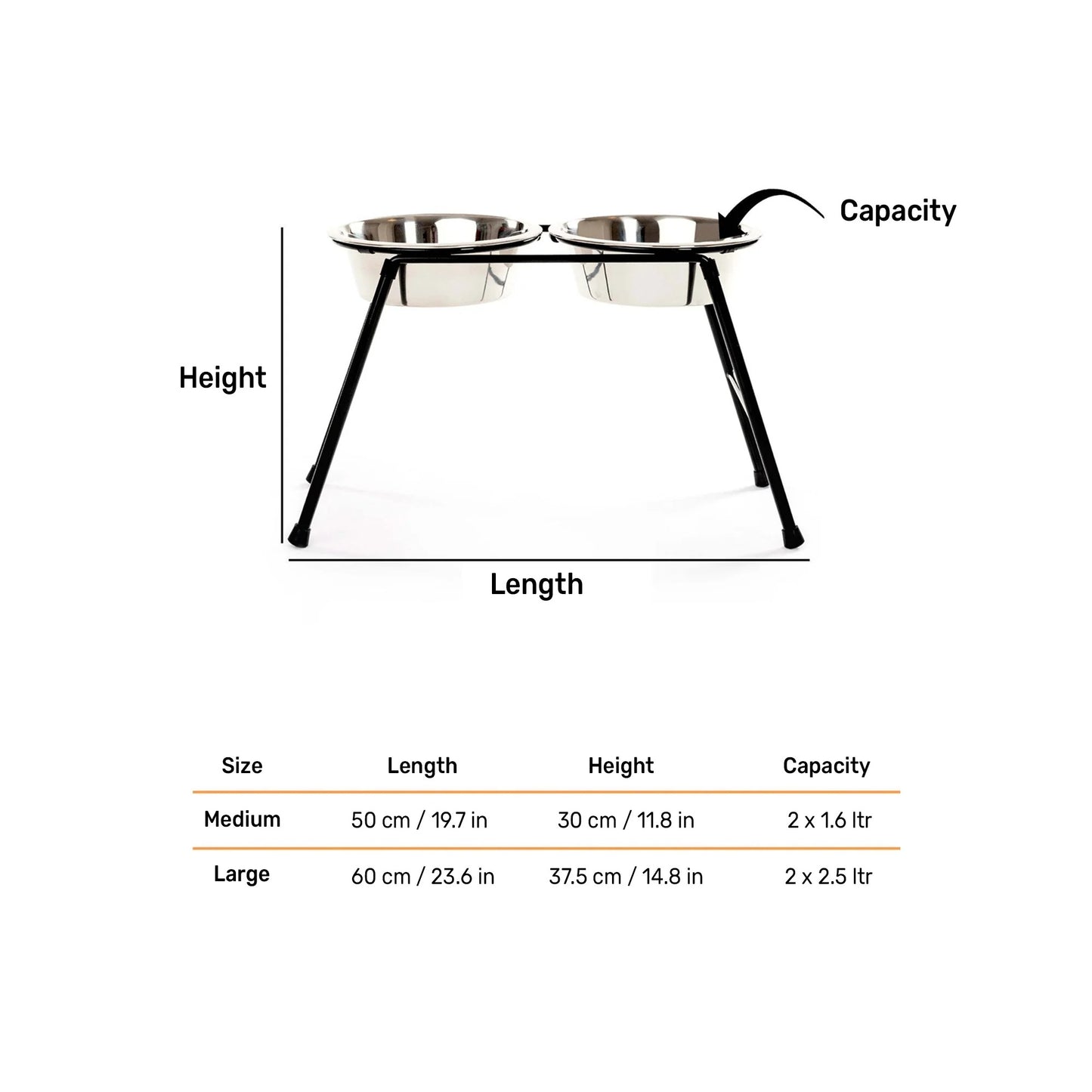 HUFT High Feeder Double Diner Stand With Steel Dog Bowl Inserts - Black
