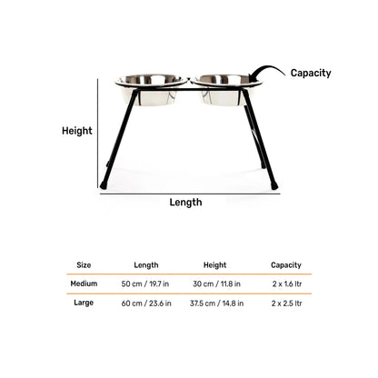 HUFT High Feeder Double Diner Stand With Steel Dog Bowl Inserts - Black