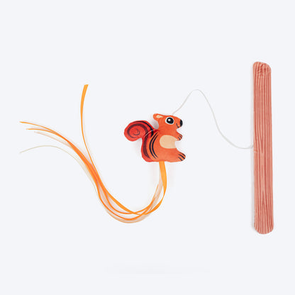 HUFT Squirrel Tales Teaser Wand Toy With Catnip For Cat - Orange